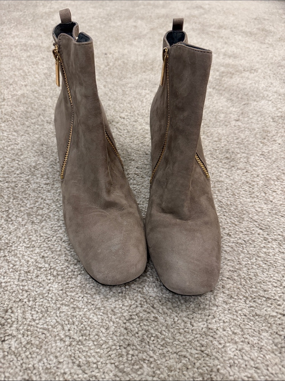 Sacha London Taupe Suede Ankle Booties with Gold Zipper